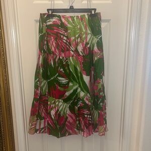Ruby Rd. Tropical Green and Pink A-Line Skirt